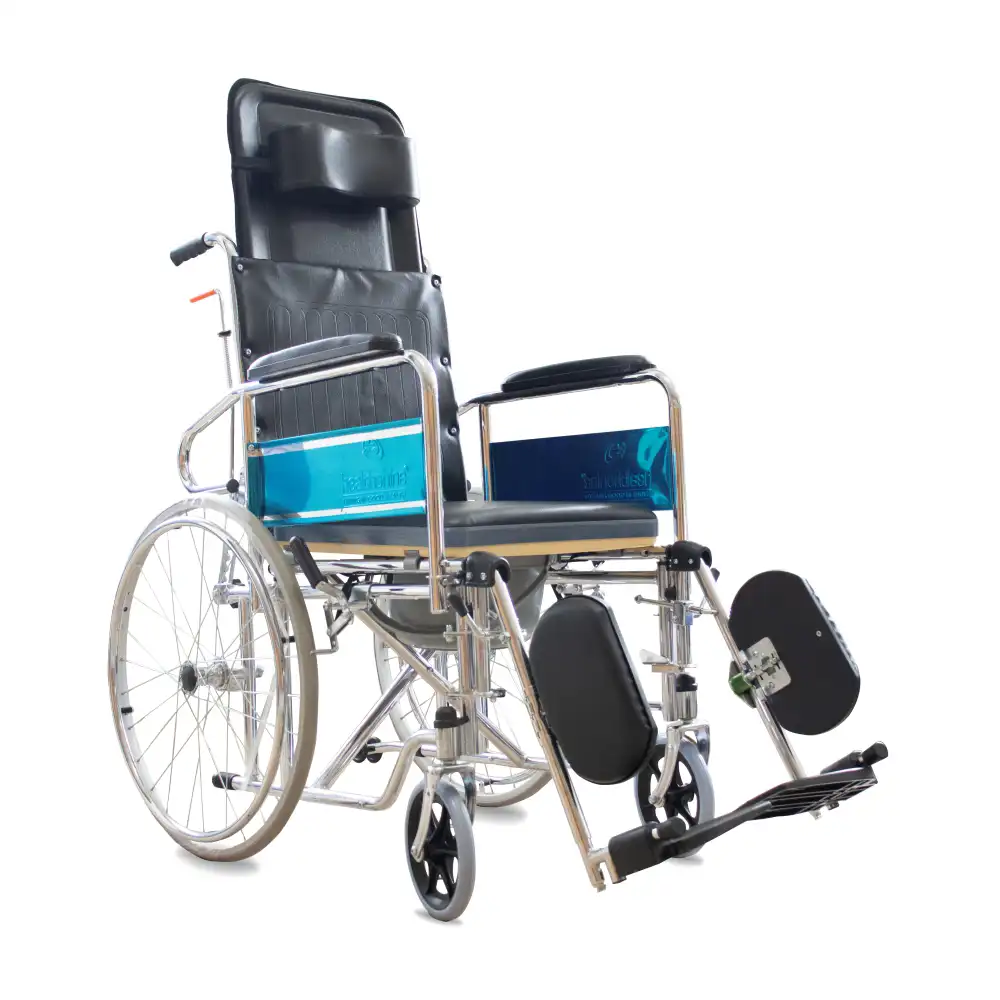 Reclining commode wheelchair